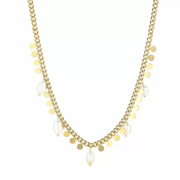 Ketting met kleine muntjes en zoetwater parels