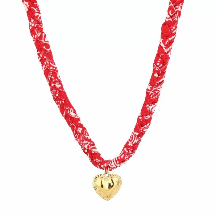 Cord ketting rood met statement hart