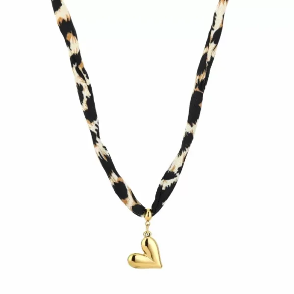Cord ketting bruin/beige met statement hart