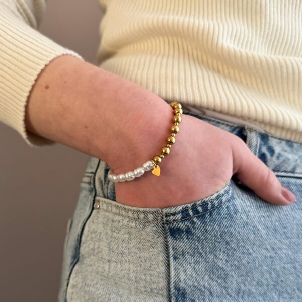 Armband met gouden bolletjes en imitatie parels - Afbeelding 2